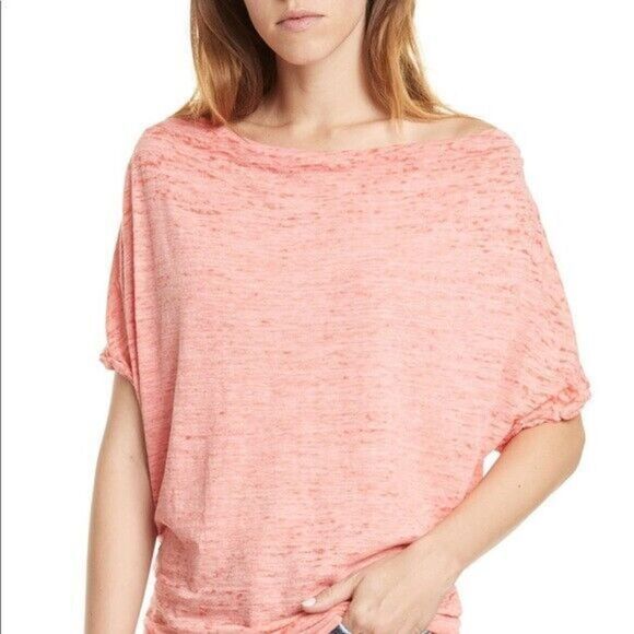 FREE PEOPLE WE THE FREE RED LOTUS ASTRID BURN OUT TEE SHIRT SIZE XTRA SMALL - Picture 1 of 10
